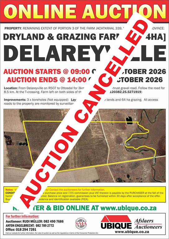DRYLAND [+/- 140HA] / GRAZING FARM [+/- 64HA] IN TOTAL [+/- 204HA] - DELAREYVILLE