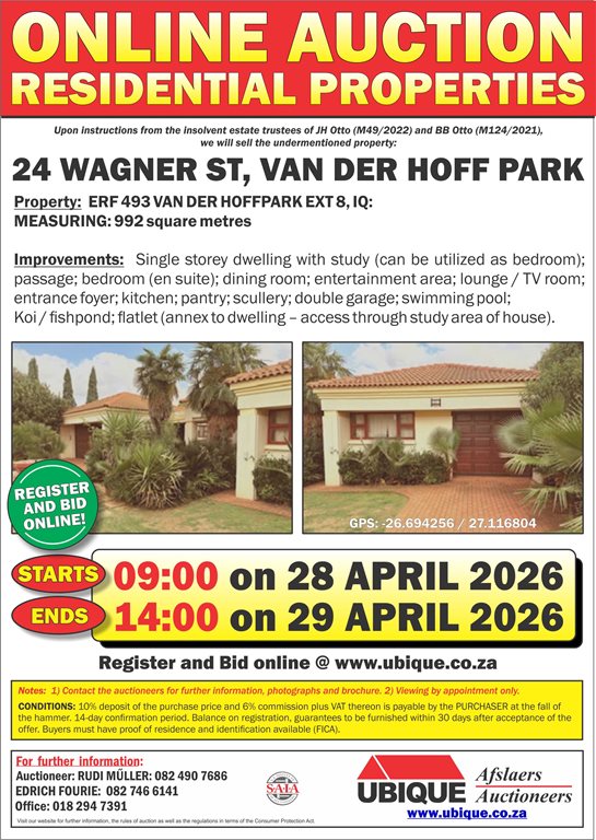 RESIDENTIAL PROPERTY, WAGNER STREET, VAN DER HOFFPARK, POTCHEFSTROOM