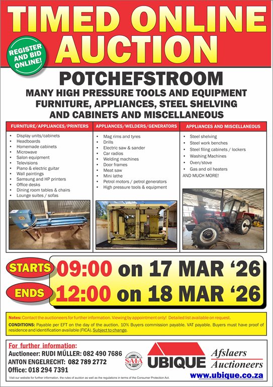 TIMED ONLINE - INDUSTRIAL COMPRESSORS, PRESSURE PUMPS, PARTS, SPARES, FURNITURE, SHELVING