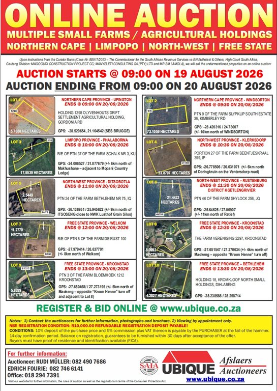 COUNTRY WIDE MULTIPLE SMALL FARM PROPERTY AUCTION - 10 X LOTS