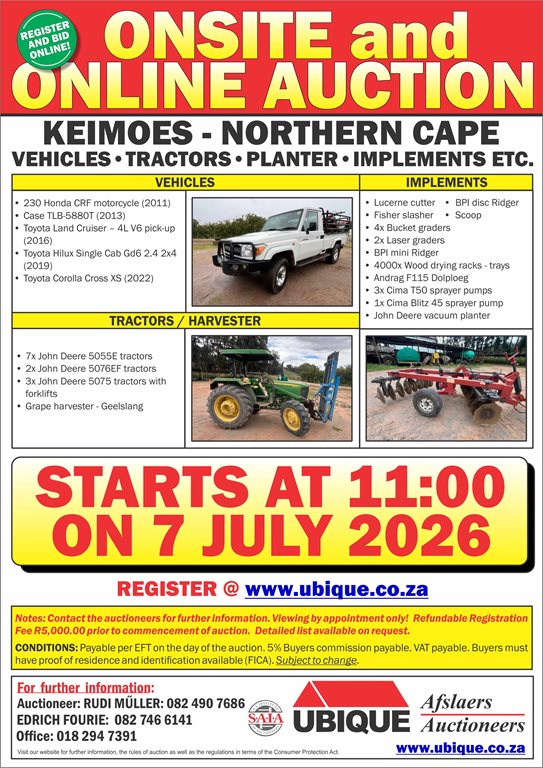 KEIMOES - NORTHERN CAPE - VEHICLES, TRACTORS, IMPLEMENTS, ETC