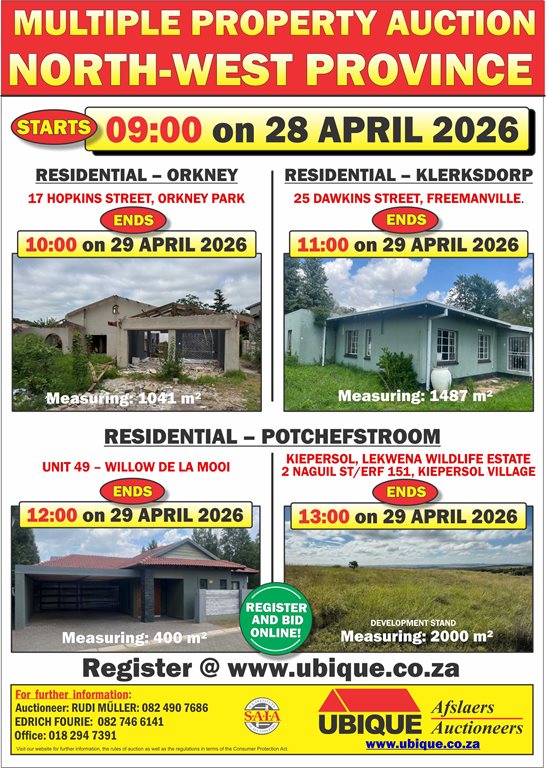 MULTIPLE PROPERTY ONLINE - ORKNEY, KLERKSDORP & POTCHEFSTROOM